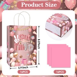 INCOK Peace Out Single Digits Party Bag - 16 Pieces Rose Gold Girls Double Digits Gifts Bags Pink 10th Birthday Decoration with Wrap Paper for Girl 10 Years Old Party, 5.91x8.27x3.15inch