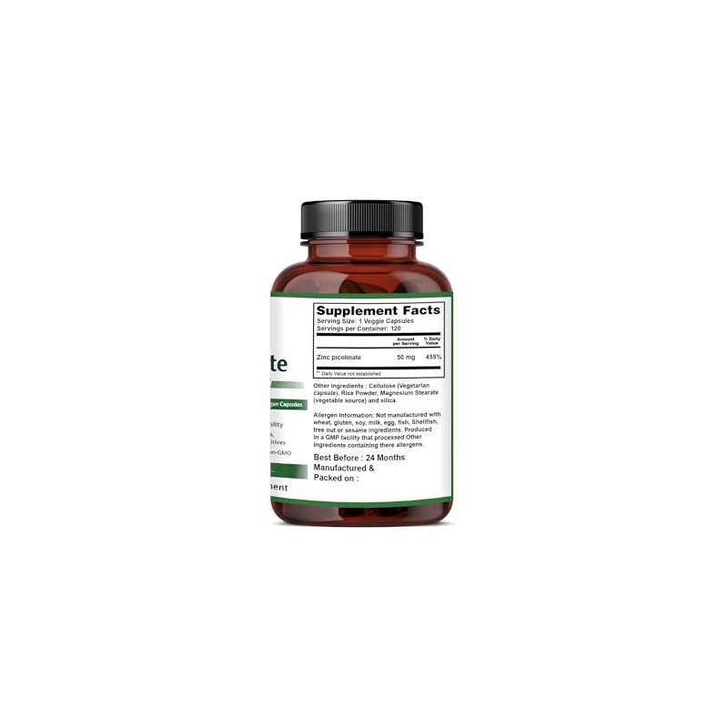 Pure-Fill Zinc Picolinate 50mg - Highly Absorbable Supplement - 3rd