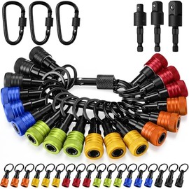 Threlaco 18 Pcs Drill Bit Holder Keychains 3 Pcs 1/4 3/8 1/2" Socket Portable Hex Shank Bit Holders Attachment Adapter and Tightenable Lock Totally 24 Gadgets for Tools Improvement(Multicolor)