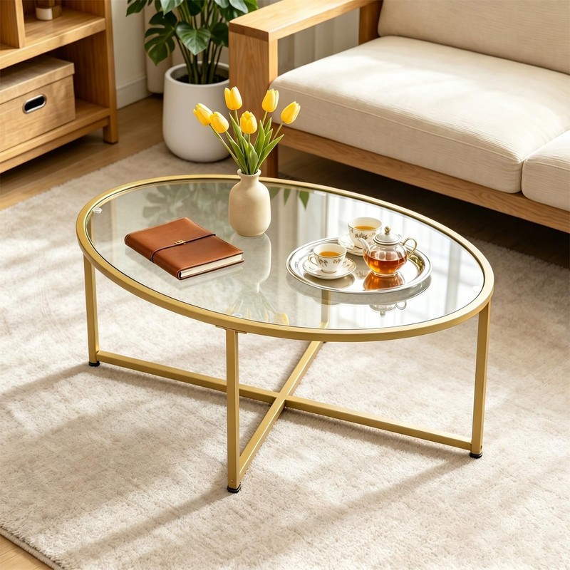 Coffee Table Gold Oval Glass Coffee Tables for Living Room,Modern