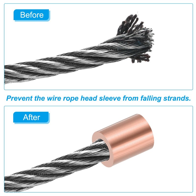 PATIKIL 10 Pack 1/4"/ 6mm Wire Rope Stop Sleeves Copper