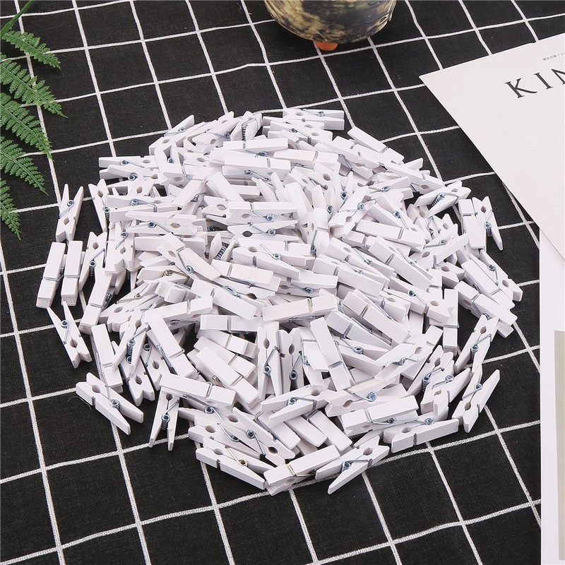 DECORA 100 x White Wooden Mini Clothes Pegs 3.5cm