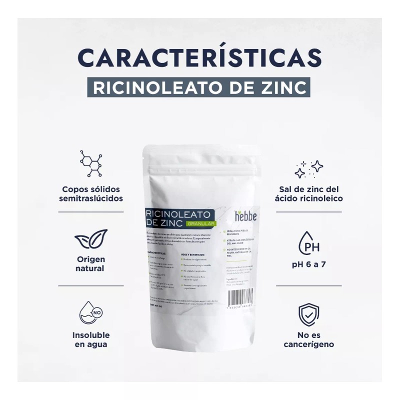 HEBBE COSMETICS AFN5 Ricinoleato De Zinc Perlas Puro Uso Desodorante