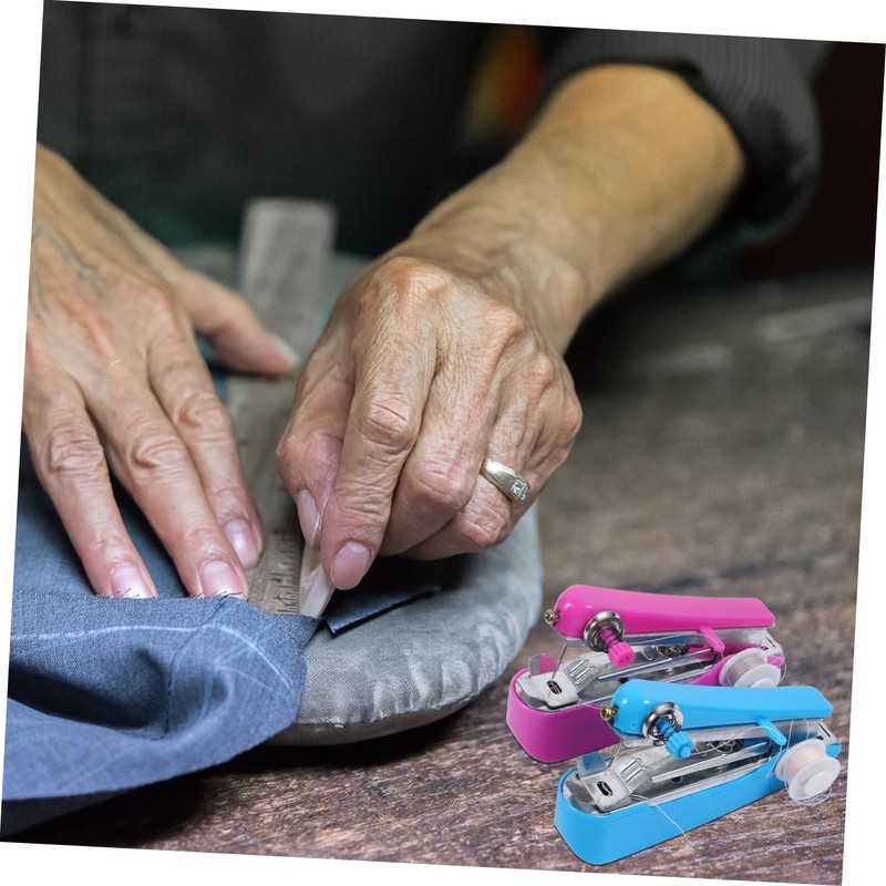 TEHAUX 2pcs Pocket Sewing Machine Handheld Stitcher Automatic Thread Sewing