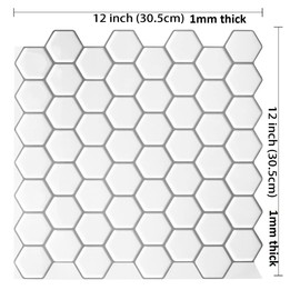 Decopus 3D Marble Tile Peel and Stick Backsplash (Hexagon) for Flooring Kitchen Bathroom Self Adhesive Vinyl Tile Honeycomb… (10pc/Pack, Hexagon -Mono White)
