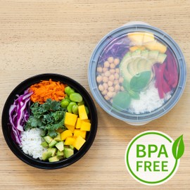 Round Plastic Meal Prep Containers - Reusable BPA Free Food Containers with Airtight Lids - Microwavable, Freezer and Dishwasher Safe - Ideal Stackable Salad Bowls - [10 Pack, 28 oz)