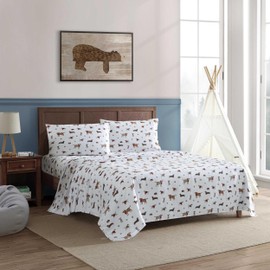 Eddie Bauer Kids - Twin Sheets, Stain-Resistant Toddler Bedding with Matching Sham(s), Super Soft, Ideal Boy Room Essentials (Buddy & Friends White, Twin)