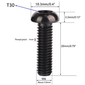 UHDFBDHF Titanium Bolt M6x10mm, 15mm, 20mm T30 Torx Head Screws, Pack of 6 (Black, M6x20mm)