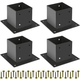 4×4 Post Base 4 Pcs,Deck Post Brackets,Inner Size 3.5"x3.5" Thick Steel Fence Post Anchor Base,Black Powder Coated Heavy Fence Post,for Supports Porch Railing Post Holders Pergola Brackets