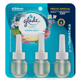 Glade Aromatizante para Hogar Eléctrico Paraíso Azul, 3 Repuestos de 21 ml