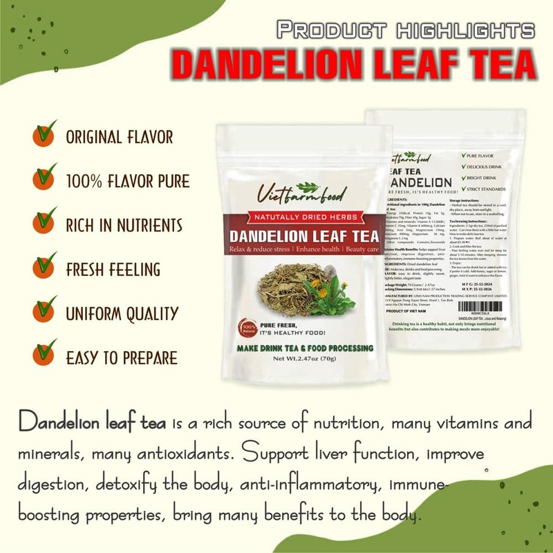 DANDELION LEAF TEA 2.47 Oz (70g) VIETFARMFOOD:Natural pure dried herbs