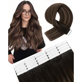 SLEEKALON Invisible Tape in Hair Extensions Real Human Hair 10 Pcs Thinned Version #1B/1B/6 Balayage Natural Black/Light Brown - Seamless Skin Weft Remy HairPiece Extension 18 Inch 15 Gram