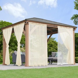 KYMRose Outdoor Sheer Curtains for Patio - 2 Layer Waterproof Voile Sheer and Breathable Mesh Net Privacy Added Light Filtering Curtain for Porch Yard Pergola, 2 Panels Ivory 52W x 108L Inch