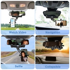 LURICO Handyhalterung Auto Rückspiegel, Rückspiegel Telefonhalter, Universal 360 ° Drehbarer und Einziehbarer Handyhalter Multifunktionale Handyhalterung Rückspiegel für alle Smartphone