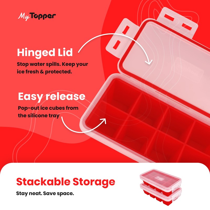 IceTopper XL Ice Cube Tray with Attached Lids - Easy