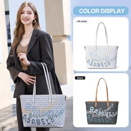 BASA BELA Large Handmade Laptop Tote Bag for Women, Stylish PU Leather Casual Commuter Bags for Women, Structured Waterproof Handbag for Daily Use with Detachable Strap Wristlet Wallet (off-white)