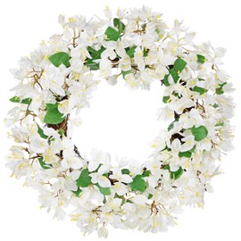 Oairse 18"/46cm Artificial Bougainvillea Flowers Wreath Spring Summer Wreath Faux Floral Wreath White Bougainvillea Door Wreaths for Front Door Home Kitchen Wall Mantle Farmhouse Indoor Outdoor Decor