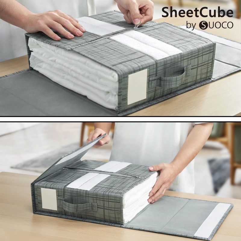 SUOCO SheetCube Bed Sheet Organizers and Storage 2 Pack, Foldable