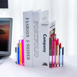 6Lbs Heavy Crystal Bookends Square Geometric Crystal Bookends Decorative Bookends for Shelves Stylish Book Stoppers for Heavy-Duty Use Non Skid Sturdy(1 Pair,Colorful)