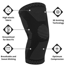MILAIUN Knee Support for Women and Men, Pack of 2 Elastic Bandage, Compression Knee Support for Sports, Orthopaedic, Stabilisation, Osteoarthritis, Meniscus, Strength Training (Black-XL)