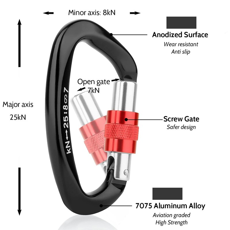Locking Carabiner - 25kN 5600lb Climbing Carabiner Screw Gate D