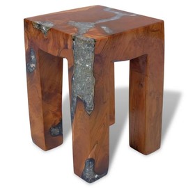 vidaXL Handmade Multi-Use Stool Solid Teak Wood & Transparent Resin with Crushed Glass, Rustic Artistic Blend, Durable and Stable, Ideal Home Decor Piece, Dimensions 11.8"x11.8"x15.7"