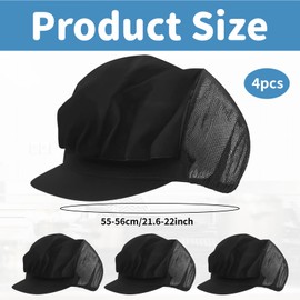 4Pcs Chef Hats, Cotton Professional Chef Hat for Cooking, Baking and Food Service, Breathable Kitchen Caps for Chefs, Bakers and Culinary Students, Black
