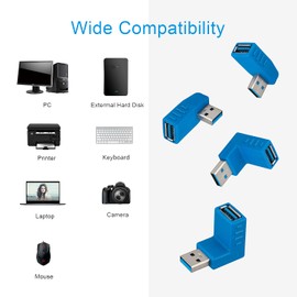 USB 3.0 Male to Female Extension Adapter，USB Multiple Directions Connector 4Pack Blue，It can be Used in Notebook, Desktop and Other USB Interface Products