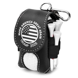 Golf Ball Bag Pouch with Golf Tee Holder Leather Golf Ball Pouch with Belt Clip Golf Ball Bag for Men and Women Storage Gift (Black(MAGA))