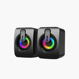 MELOGAGA RGB Computer Speakers, USB-Powered PC Speakers with 7-Color LED Backlight, 3.5mm Aux Compact Soundbar for Desktop, Laptop, Tablet – Crisp Audio & Space-Saving Design