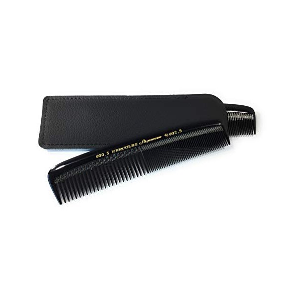 Hercules SÃ¤gemann 600-602 mit Echt-Leder-Etui Profi Herrenkamm Naturkautschuk Haarkamm mit