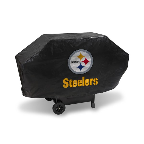 Rico Industries NFL Pittsburgh Steelers Black Deluxe Grill Cover Deluxe Vinyl Grill Cover - 68' Wide/Heavy Duty/Velcro Staps