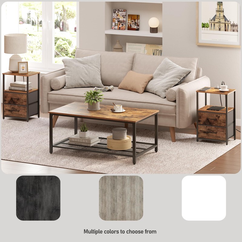 TUTOTAK End Table with Charging Station, Side Table with 2