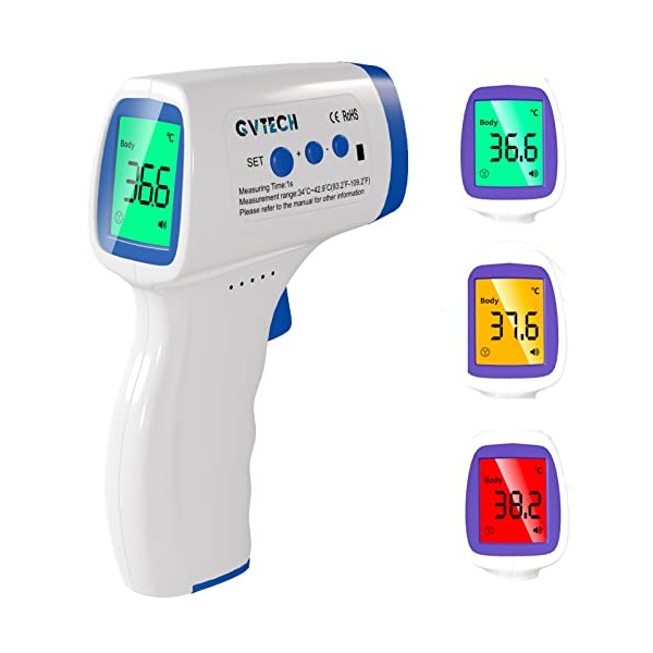 Non-Contact Electronic Thermometer Infrared Forehead Digital Thermometer Accurate and Fast Measurement Three Color Back Light Display of Temperature Gun for Children Adult Home Health Care Blue
