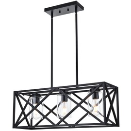 WINSHEN 3-Lights Black Kitchen Island Pendant Lighting, Contemporary Dining Room Chandelier with Clear Glass Shades for Overtable Living Room