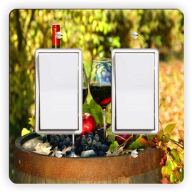 Red Wine Glasses on Beautiful Vineyard Background - Double Rocker Light Switch Cover - Double Rocker Switch Plate