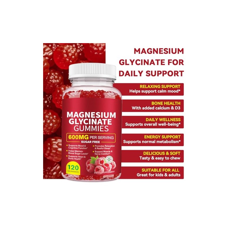 Magnesium Glycinate Gummies - 600 MG Per Serving 120 Gummies
