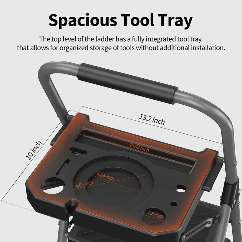 4 Step Ladder, DIAMONDFORGE Folding Step Stool with Tool Platform,
