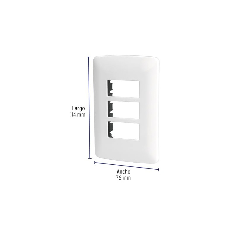 Volteck PPTR-IB, PLACA DE ABS CON CHASIS, 3 MÓDULOS, BLANCO,