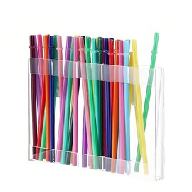 9.6-Inch Acrylic Cabinet Door Straw Holder, Reusable Straw Organizer, Super Strong Adhesive Cabinet Mount, Adjustable Kitchen Counter Accessory Container (Clear Version)