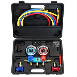 ADAFIRST AC R1234yf Manifold Gauge Set, 3 Way Car Air Conditioning 1234yf Refrigerant Recharge Tool Kit, with Hoses Quick Coupler Case, for Auto Air Conditioner Freon Diagnostic Test and Charging