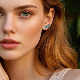 Turquoise Ear Crawler Earrings Boho Turquoise Teardrop Earrings Vintage Natural Gemstone Crawler Fashion Jewelry for Women Western Countryside
