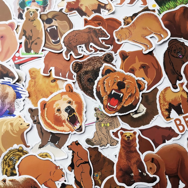 50Pcs Wild Brown Bear Stickers Cute Brown Bear Decal for