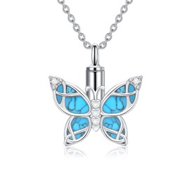 VENACOLY Butterfly Urn Necklace for Ashes 925 Sterling Silver Turquoise Necklace Cremation Jewellery for Ashes for Human Keepsake Memorial Jewellery Gifts for Mum Men, Sterling Silver Metal Sterling