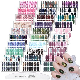 XEAOHESY 30 Sheets Gradient Color Marbled Nail Polish Strips Stickers Self-Adhesive Press On Nail Stickers Full Nail Wraps for Women Nail Art with Nail File