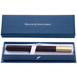 Manor & Hawthorne Luxury Wooden Pen with Brass Cap – Elegant Writing Pen in Premium Gift Box Perfect for Office, Professionals (Ebony Wood)