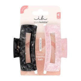invisibobble Clipstar Eclipse Glossy - 2 pinzas para el pelo negro y rosa para cabello grueso y rizado, agarre fuerte y cuidado del cabello