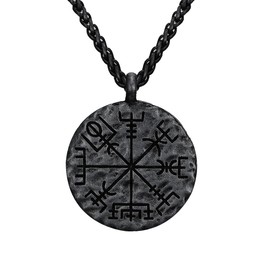 Auriselle Men's Necklace Compass Pendant Vintage Viking Chain Necklace Retro Gothic Runes Pendant Jewellery Gifts for Men Boys Father Length 60 cm, Metal, No Gemstone
