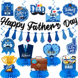 Fathers Day Decorations, Best Dad Ever Decorations with Happy Fathers Day Banner Bow Tie Garland and Fathers Day Honeycomb Centerppieces, Fathers Day Decorations for Home Office