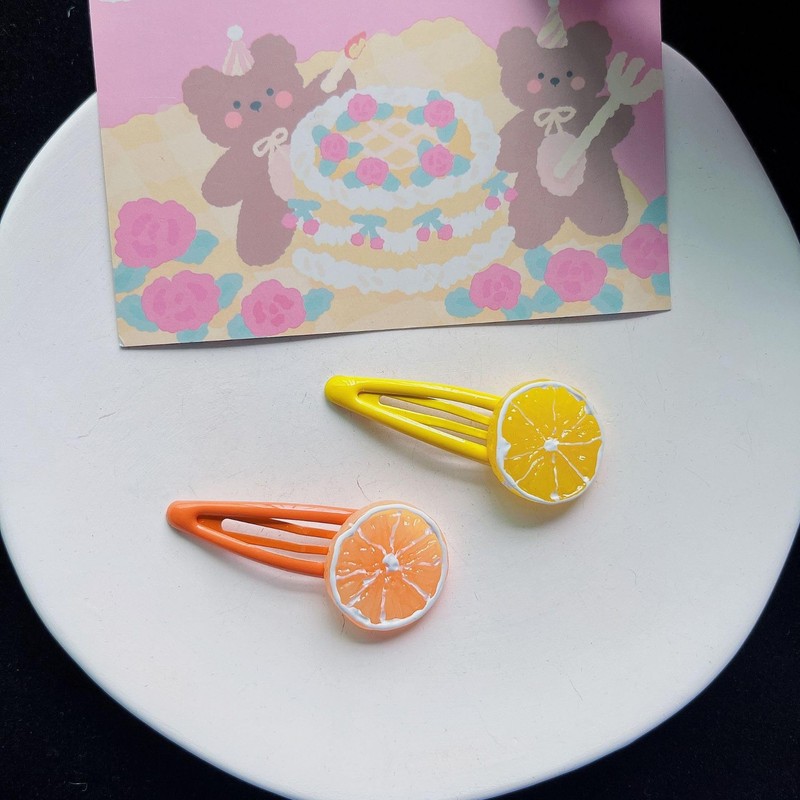 2Pcs Orange Slice Snap Hair Clips for Women Girls Bangs